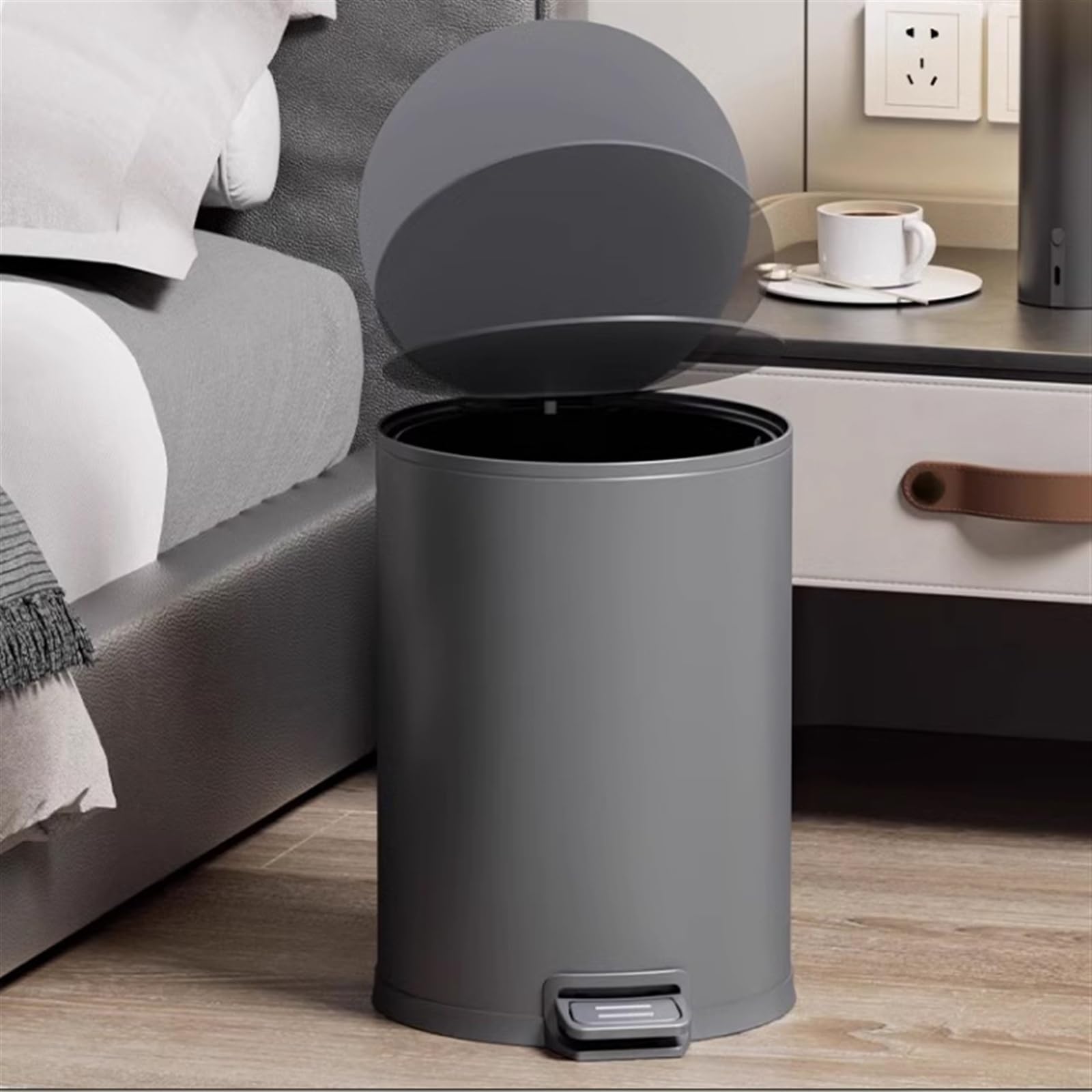 Papelera de Escritorio Cubo de Basura Redondo de Acero Inoxidable con Tapa de Cierre Suave, Pedal y Cubo Interior extraíble, 8/10/15 litros Cubo de Basura(Milk White,L)