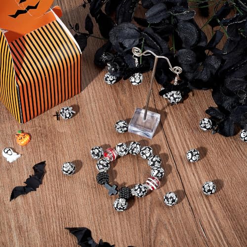 SUNNYCLUE 1 BOX 50PCS Silicone Halloween Spacer Beads Skeleton Beads Small Black White Gothic Skull Head Ghost Soft Spacer Loose Beads Bulk for jewellery Making Beading Kit Bracelets Diy Craft Supplie - Image 4