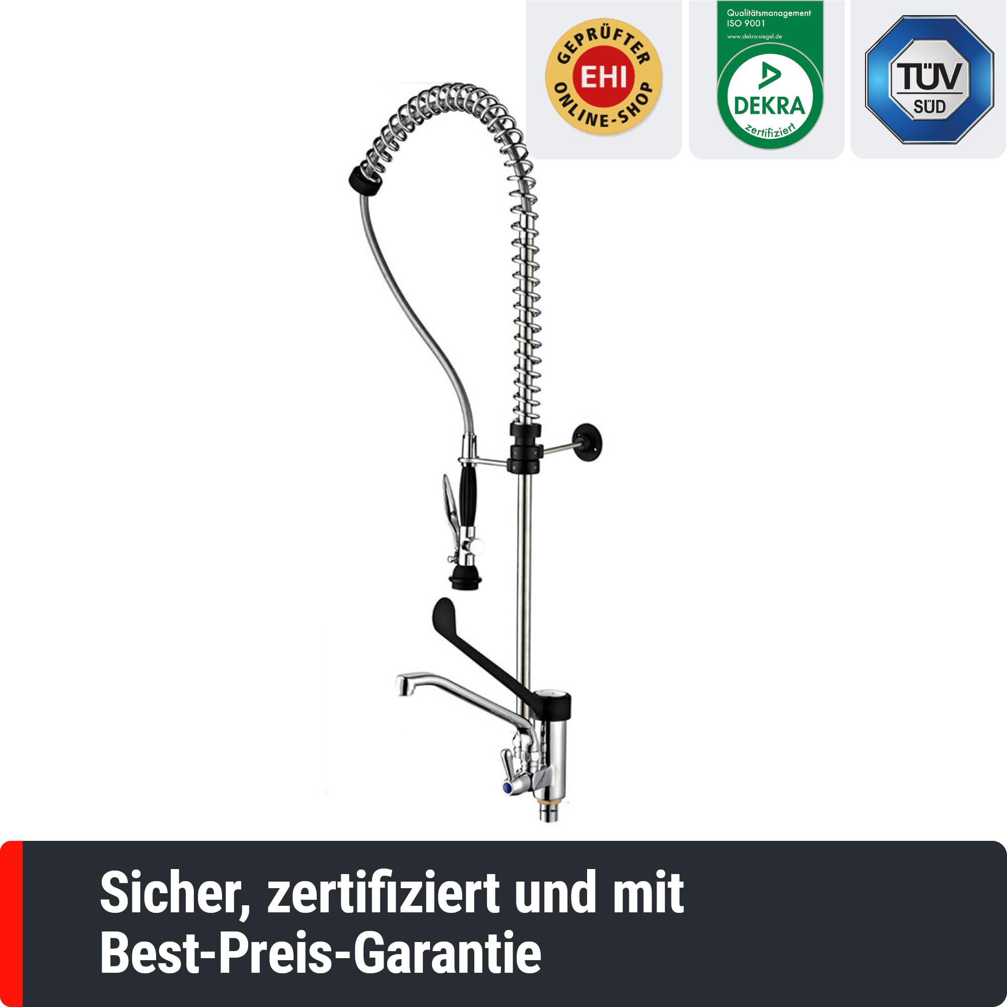Einloch Geschirrbrause 3000 - mit Mischbatterie, Schwenkhahn & Einhebelmischer - für Tischmontage | robuste Profi-Qualität, ergonomische Einhandbedienung, 360 Grad Schwenkbereich, korrosionsbeständiger Edelstahl, langlebig