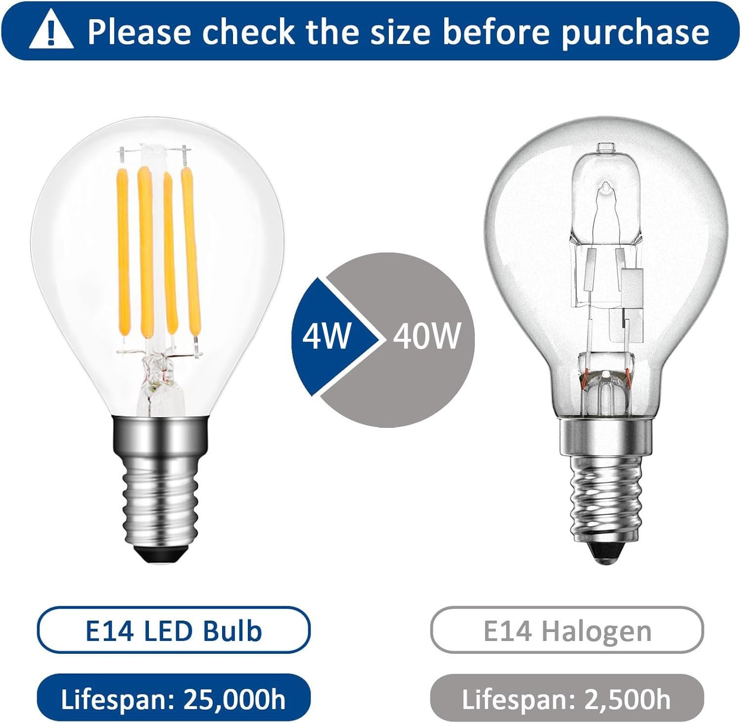 bombilla, Bombillas LED de filamento E14 G45 4 W, 220 V CA, 400 lm, equivalente a 40, tipo globo, no regulables, paquete(White)
