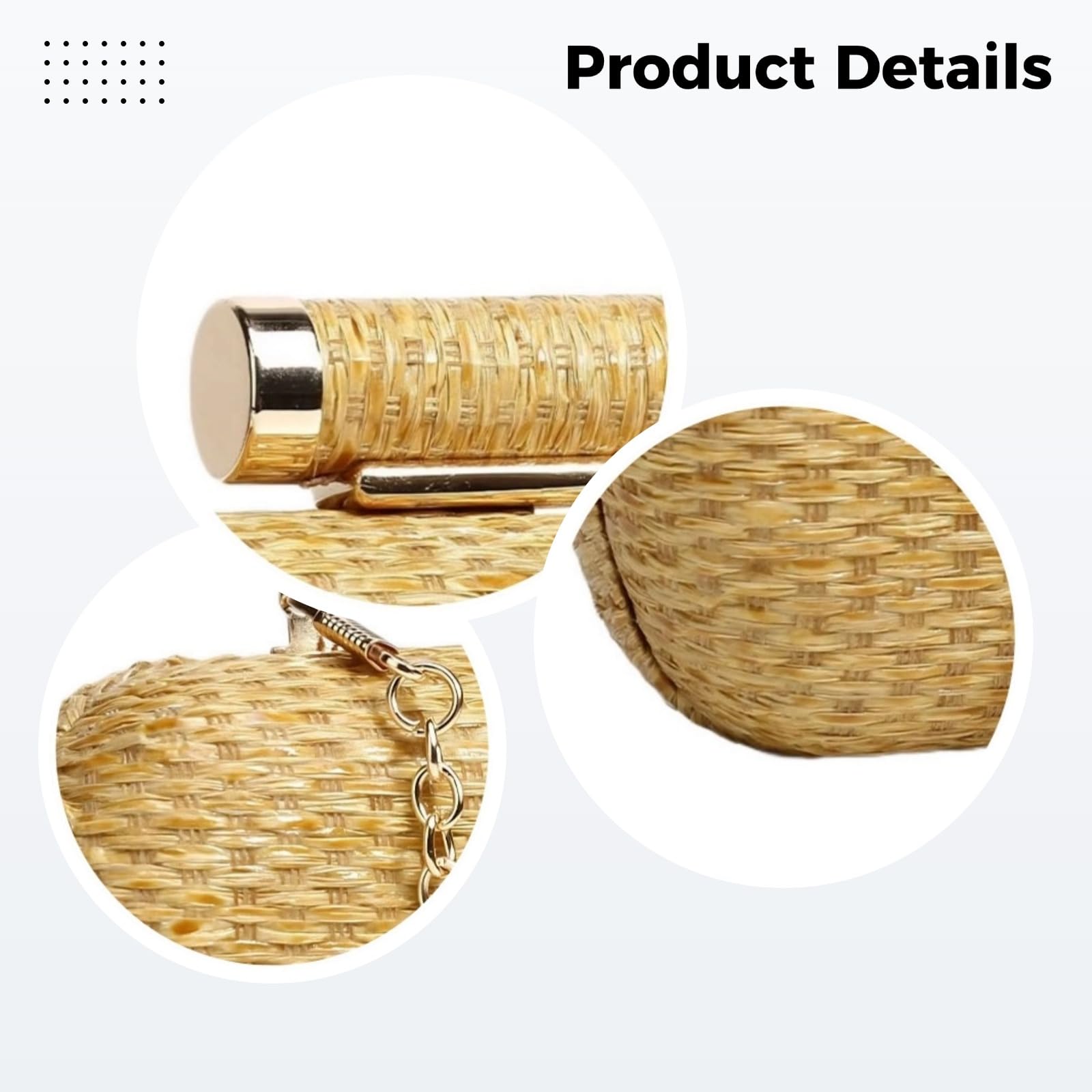 Pochette in paglia da donna, borsa da sera intrecciata con catena dorata e tracolla staccabile, borsa a tracolla marrone fatta a mano per matrimoni e feste, accessorio estivo versatile