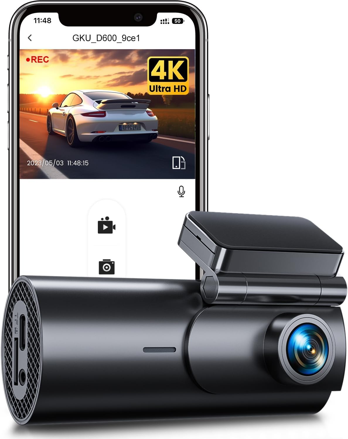 GKU4K Dash Cam Front, WiFi Dashcam, 2160P Dash Camera for Cars with Super Night Vision, WDR, 170° Wide Angle, APP Control, G-Sensor, 24H Parking Mode, Loop Recording, Max 256GB (Black)