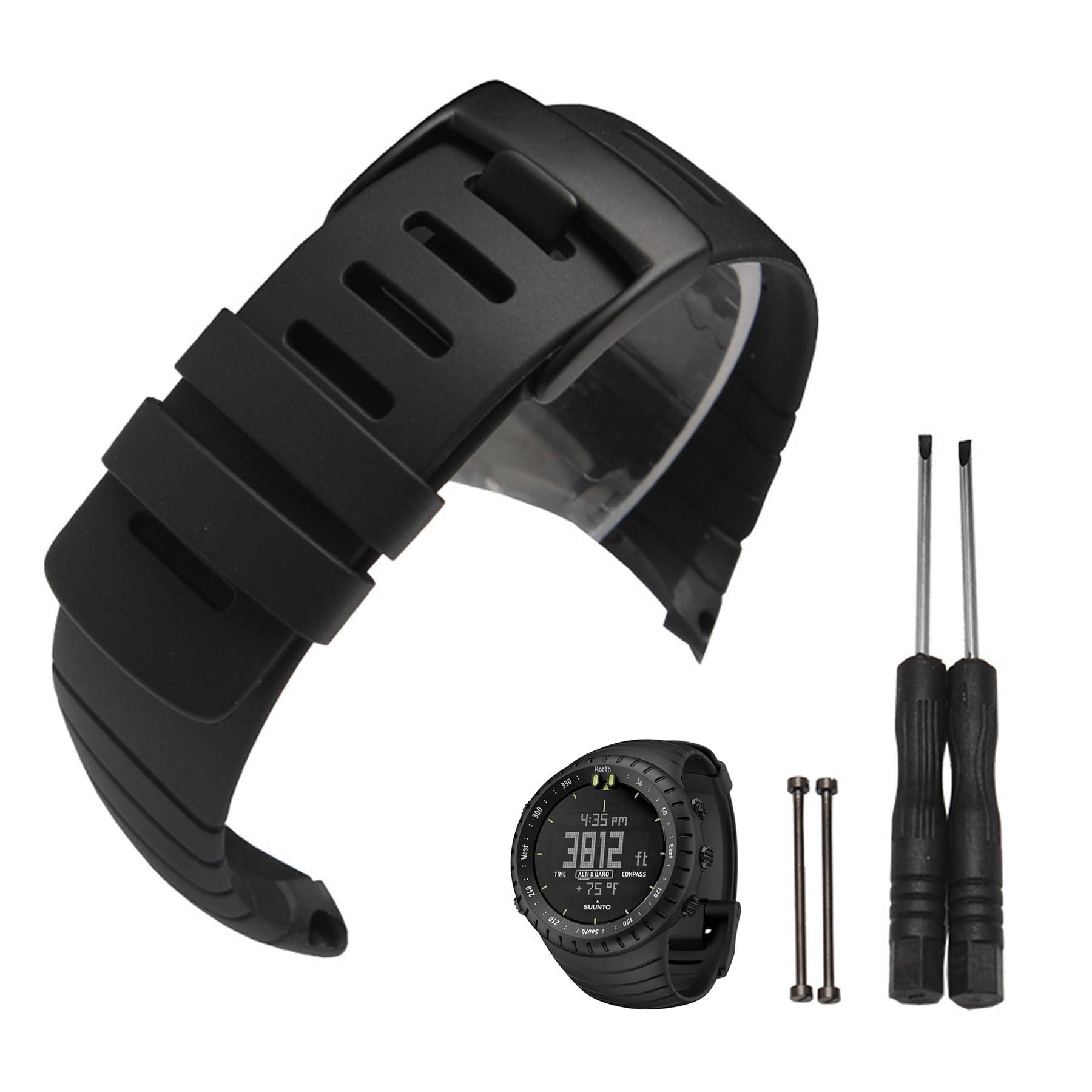 JTMM Band Strap for Suunto Core Watch, Rubber Replacement Watch Band for SUUNTO CORE All SS014993000/SS013336000/SS013337000(Black)