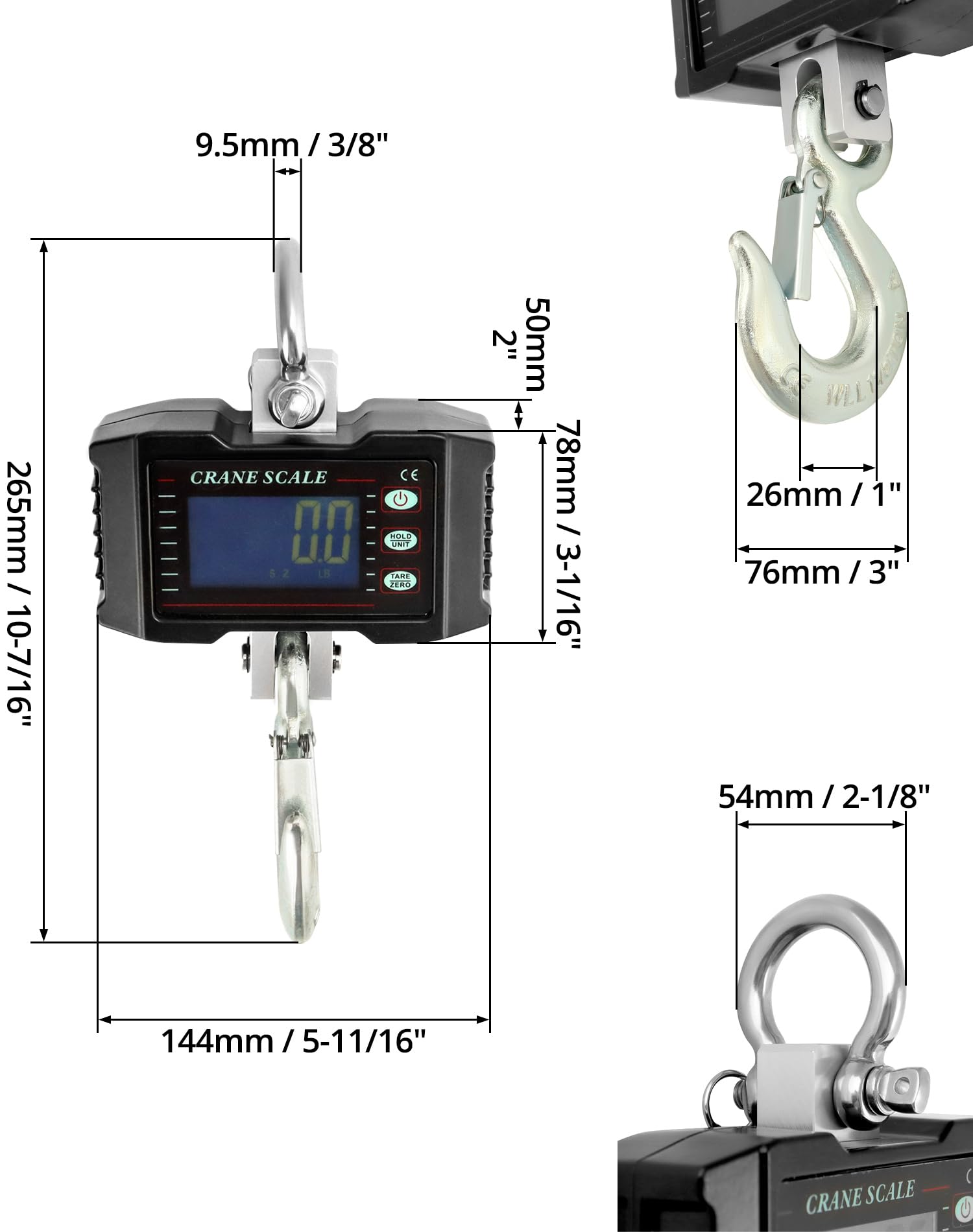 QWORK® Digitale Hängewaage, 1000 kg, Digitale Aluminium-Kranwaage, Zum Wharf-Wiegen, Stahlrohstoffe, Angeln