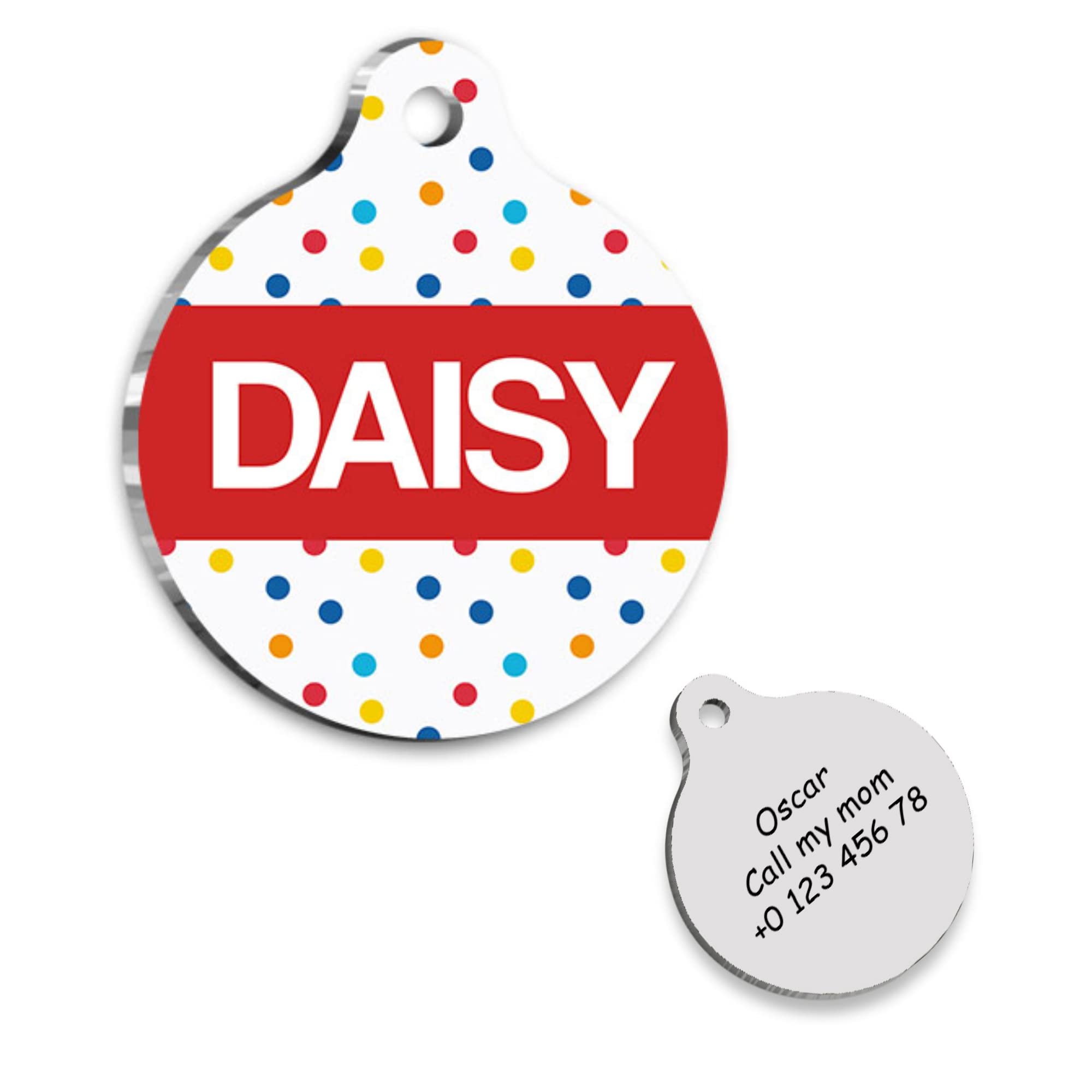 Colorful Polka Dot Personalized Dog Tag - Custom Name Tag - ID Tag for Dog & Cat - Customized Pet Tags - Dog Name Tag - Cat Name Tag - Engraved Dog Tag