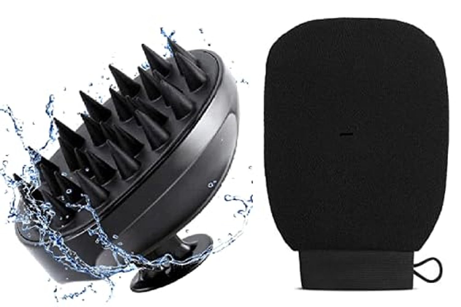 LISHER Exfoliating Gloves for Body Cleansing and Scrubbing, Bath Gloves Tan Removal-made of Natural Fibre, Gentle on the Skin, Sustainable,with Hair Scalp Massager Shampoo Brush