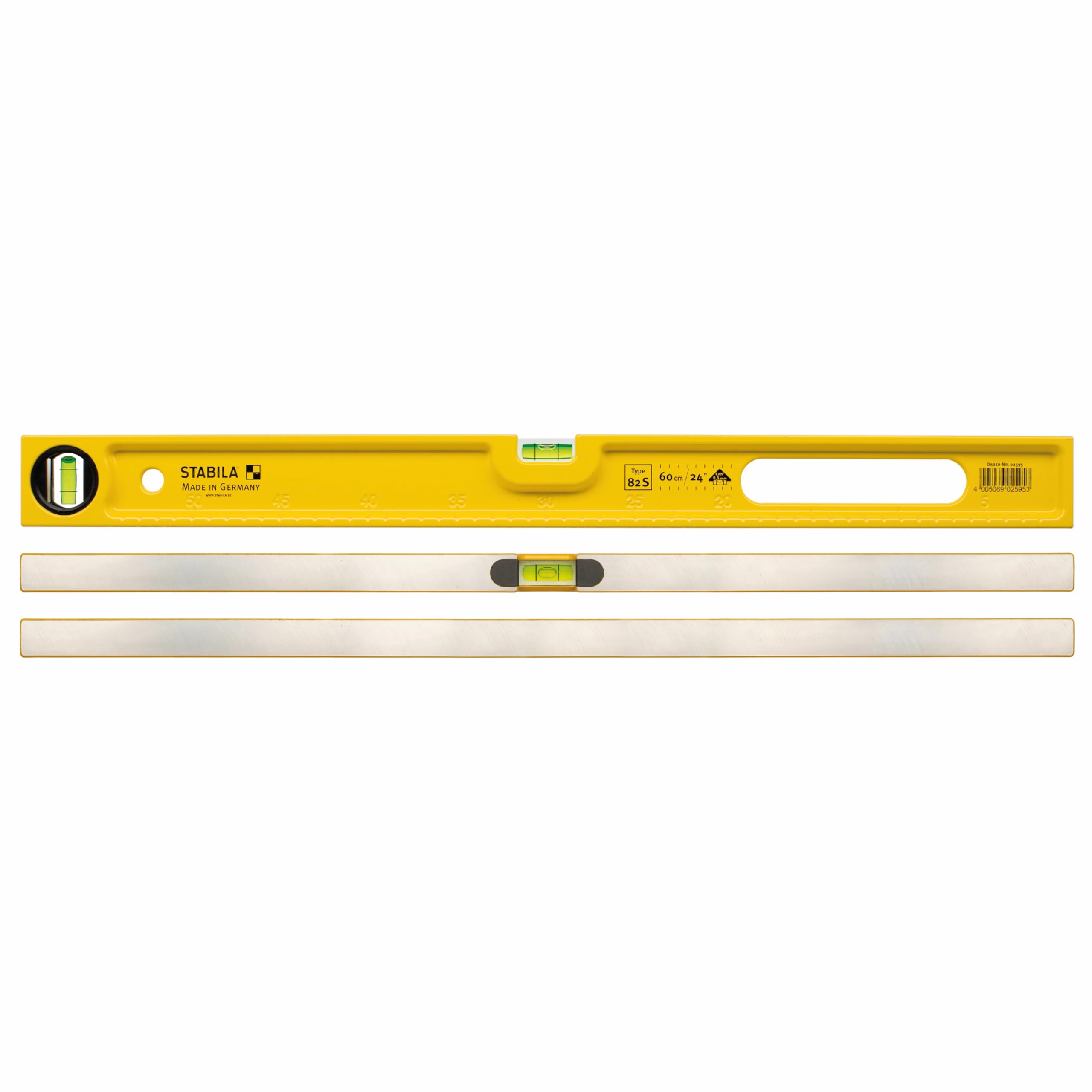 STABILA Niveau à bulle Type 82 S, 80 cm, en fonte d'aluminium, graduation métrique 1 fiole horizontale & 1 verticale 2 poignées, Made in Germany