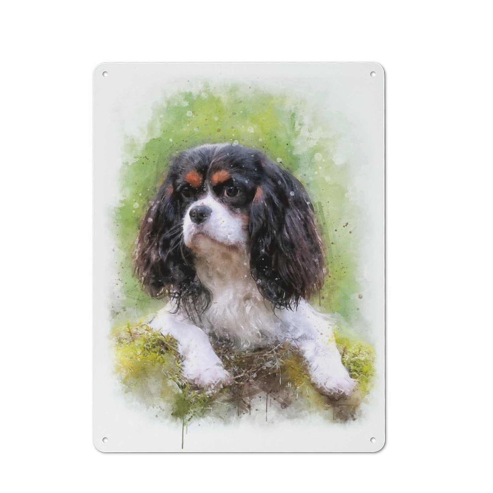 Junmoney Cavalier Puppy Watercolor Metal Wall Sign 40X30cm, Retro Decor For Home Bar Wall, For Metal Sign Collectors, For Garage And Workshop Walls