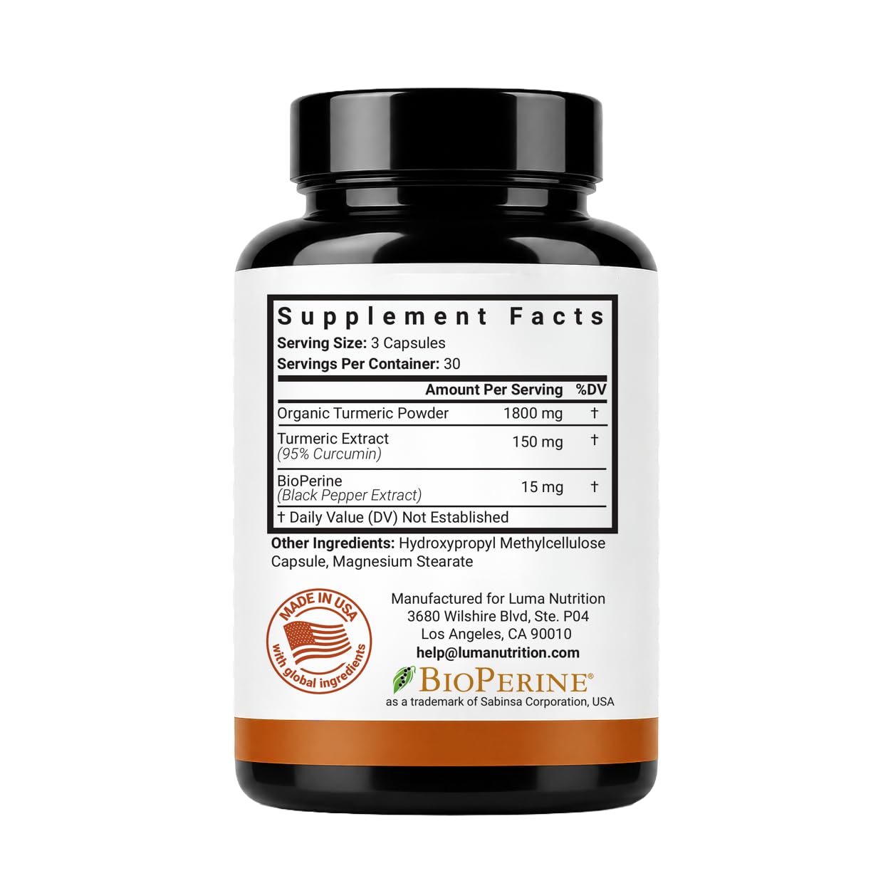 Luma Nutrition Turmeric Supplement Curcumin with Black Pepper - 90 Capsules — Amazon image 9