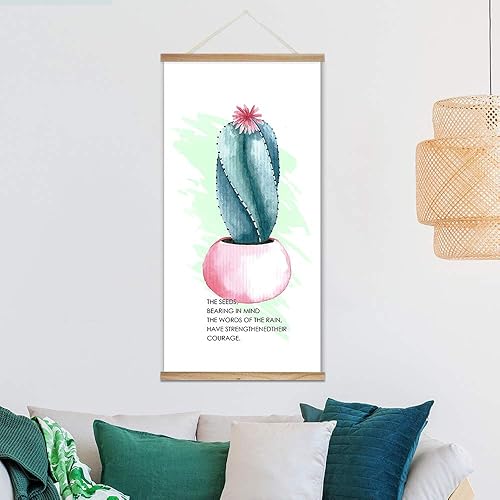 Miniatura 10 de wall26 Póster colgante con marco de madera con tema de cactus, impresión de pared para el hogar, listo para colgar, 18 x 36 pulgadas
