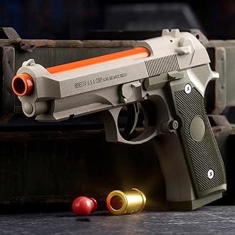 Toy Pistols Gun Foam Blasters for Kids Boys Grils,Shooting Games Shell Ejecting Ball Blaster with 100 PCS EVA Bullets,30 PCS Shells, 2 PCS Magazine,Beige