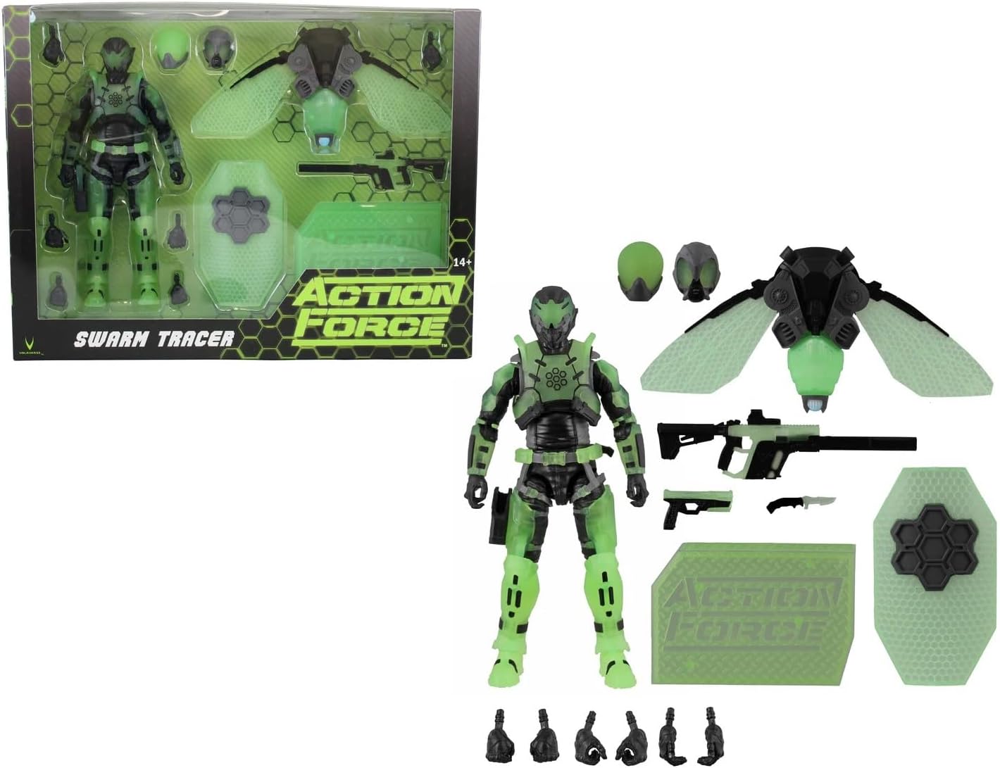 Action Force Valaverse Series 4 Swarm Tracer Premium 6-Inch Scale Action Figure with Multiple Accessories & Glows in Darkness.