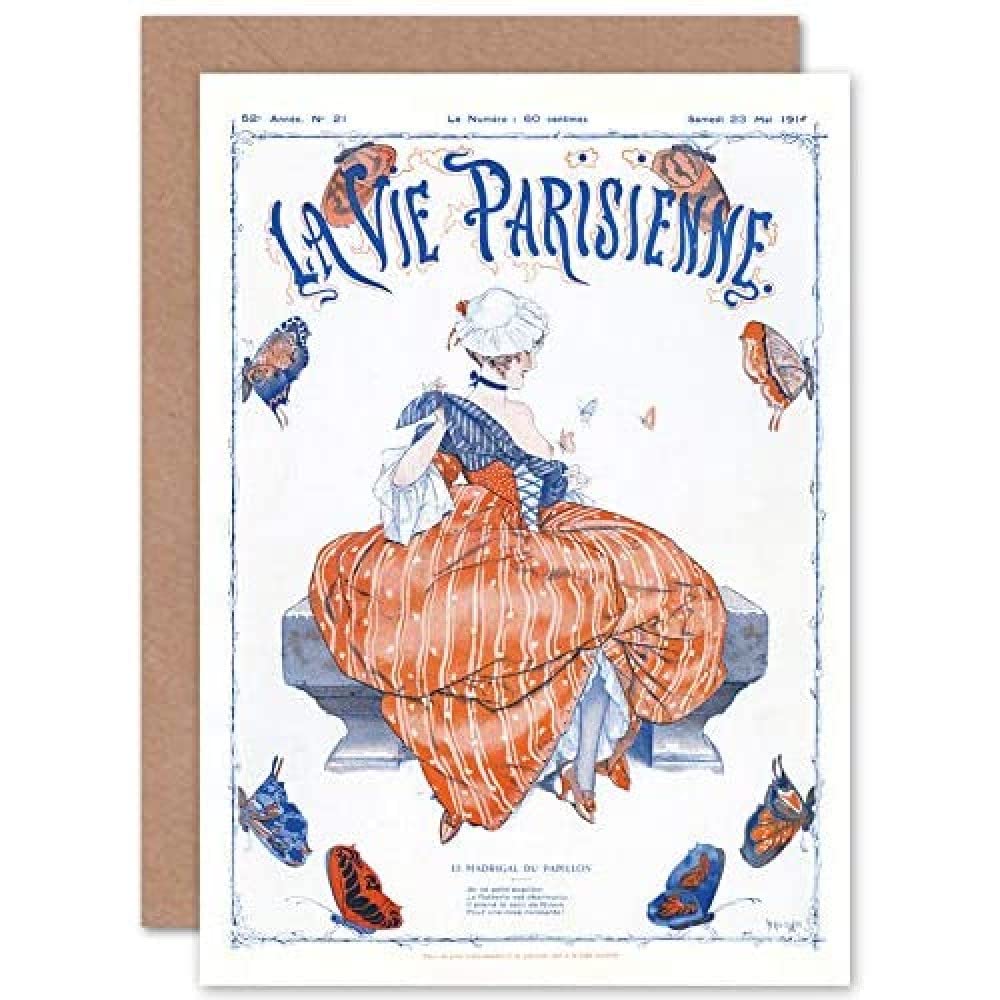Artery8 - Greeting Card - La Vie Parisienne Butterfly Woman Magazine Cover - White