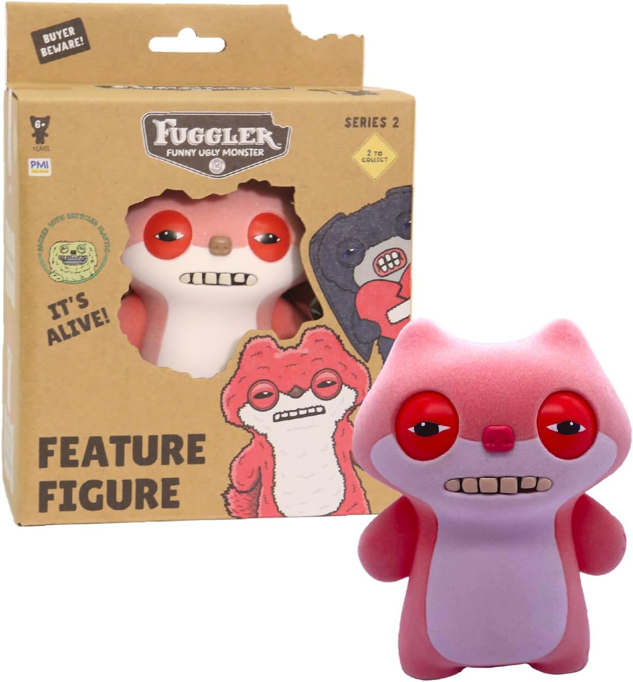 Fuggler Season 2 Feature Figures Collectible 1-Pack Toy with Interactive Eye Move Character Creepy Design Collectors Display Box Sketchy Squirrel Red (Sketchy Squirrel)