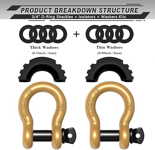 Vista 2 de AUTMATCH Grillete de anillo en D de 3/4 pulgadas (paquete de 2) 41,887 libras de resistencia a la rotura con pasador de tornillo de 7/8 pulgadas