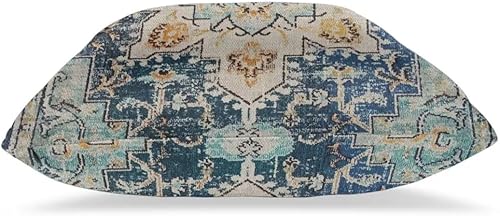 Miniatura 10 de Juego de 2 fundas de almohada bohemias de 16 x 16 pulgadas, patrón bohemio azul y naranja para exteriores, fundas decorativas de lino con diseño