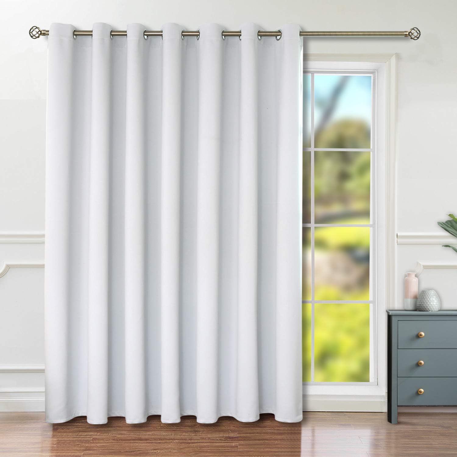 BGment Greyish White Sliding Door Curtain 108 Inch Long - Wide Room Darkening Room Divider Curtain for Bedroom Privacy Themral Insulated Grommet Separator Drape, 1 Panel, 100 X 108 100"W x 108"L (Pack of 1) Greyish White