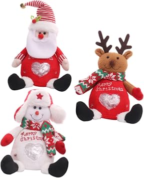 SHOWERORO 3pcs Christmas Cartoon Wrapping Bags Santa Snowman Reindeer Sweet Holders for Chocolates Apples Treats Festive Xmas Present Pouches for Holiday Gifting