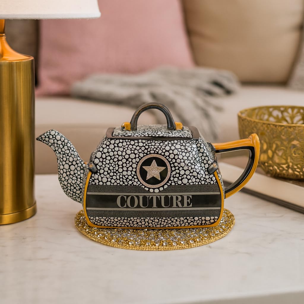 Jameson und Tailor Handbemalte Leichtkeramik Teekanne - Kunstvolles Design im Geschenkkarton (Handtasche)