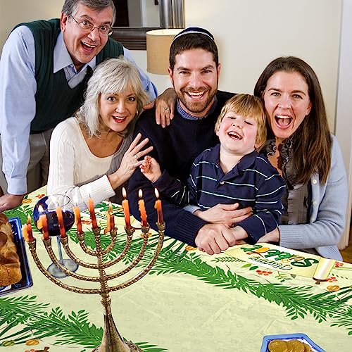 Image of CMUSKO Sukkah Sukkot Tablecloth - Disposable Happy Sukkot Decorations Plastic Tablecloth, Jewish Holiday Party Decorations 3pcs Etrog Lulav Decor Table Cover, Jewish Table Supplies, 108 x 180 cm