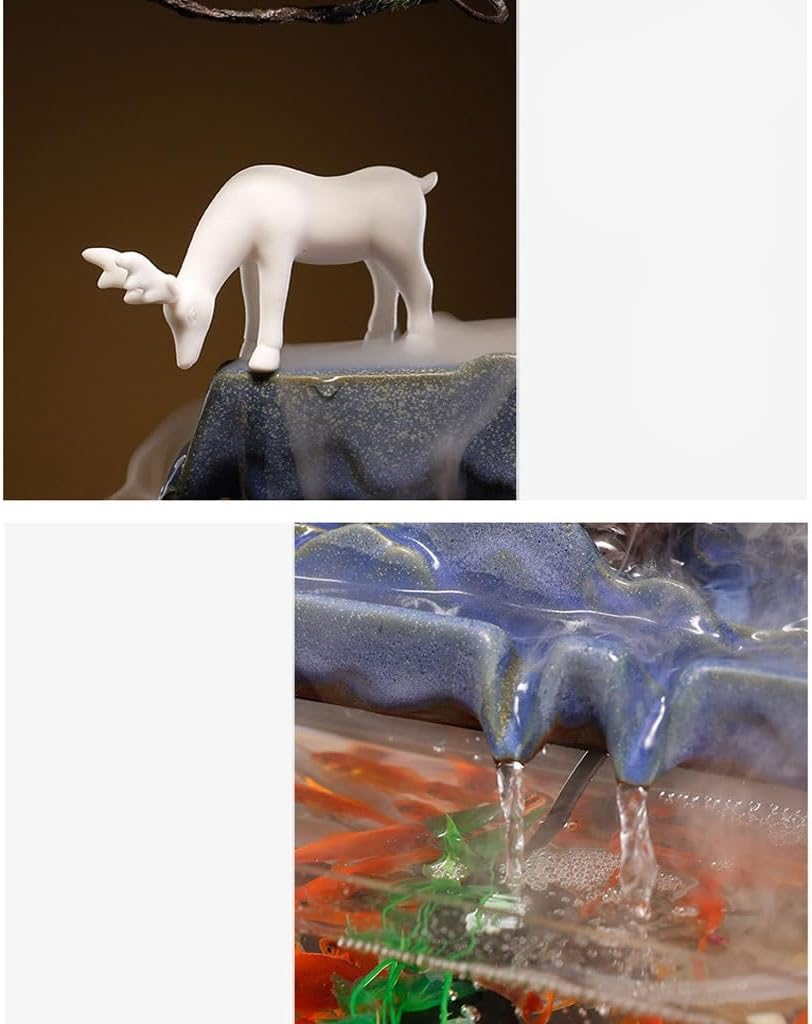 Waterfall Fountain Chinese Rockery and Flowing Water Landscape Fountain Creative Ceramic Desktop Ornaments Office Desktop Fountain Decorative Tabletop Fountains