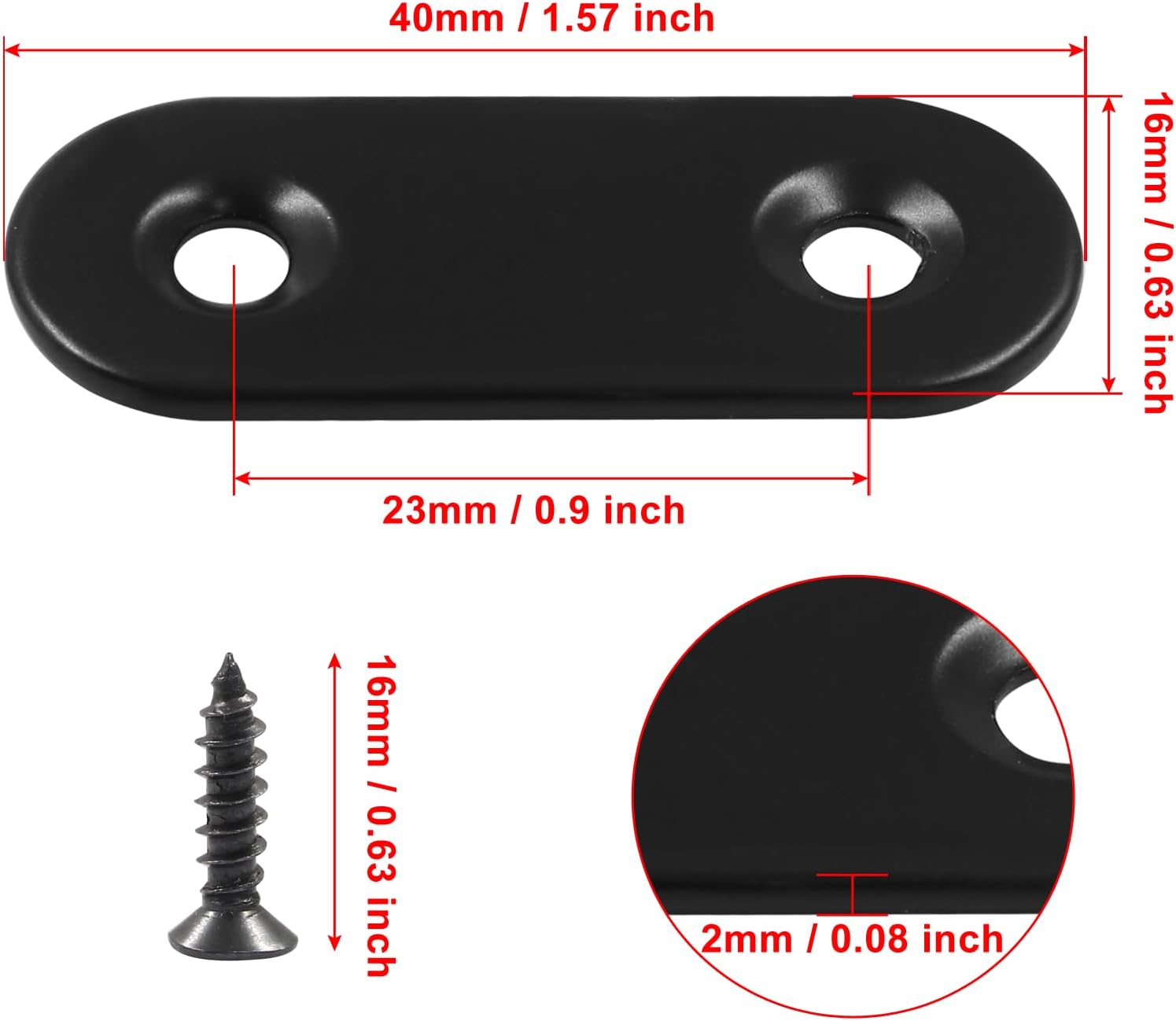 Hordion 12Pcs 1.5 Inch Straight Bracket Stainless Steel Brace, Flat Mending Plate Fixing Bracket Connector with Screw for Cabinet Furniture Joining Plate, Black