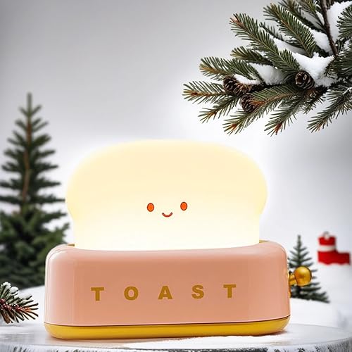 Toast Bread - Lámpara de noche LED, bonita luz nocturna recargable por USB y temporizador, divertida luz nocturna kawaii portátil para dormitorio,