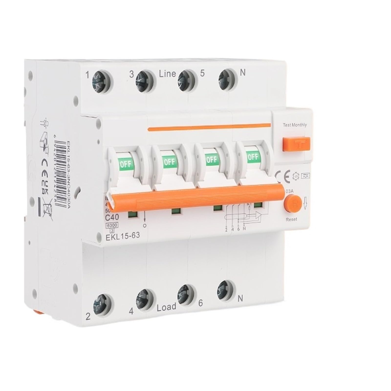 BALYDLUL Low Voltage 4P(3P+N) 30mA A type Overload Short Current Leakage Protection Protect 25A 32A 40A 63A EKL15(4P 40A 30mA)