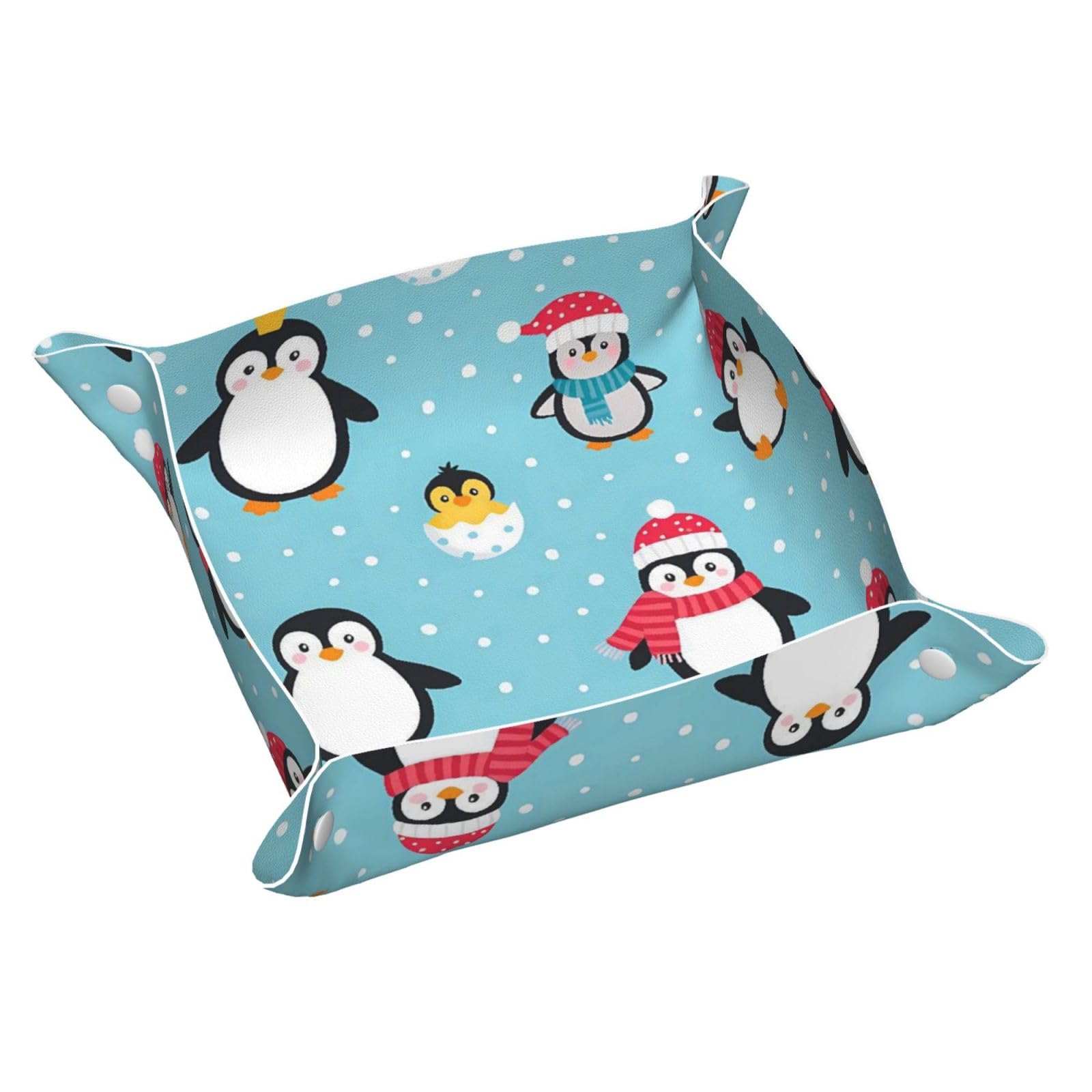 HLBSDM Cartoon Colorful Penguins Tray Men's Leather Valet Parking Portable Entrance Trays Bedside Storage Box