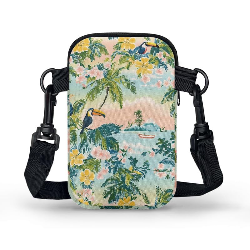 Image of Hawaiian Tribal Small Crossbody Bags for Women Cell Phone Bag Purse, Sea Turtle Zipper Sling Purses Shoulder Bag