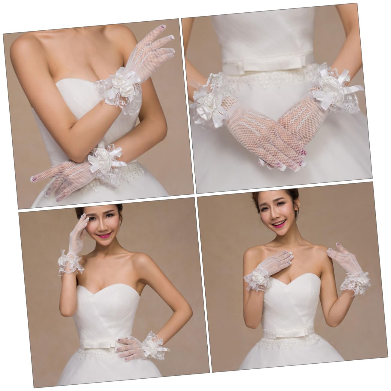 SHERCHPRY Guantes de boda guantes de boda vestido de invitada de boda formal guantes de encaje de las mujeres guantes de flores de encaje guantes de novia de boda cintas… Beige