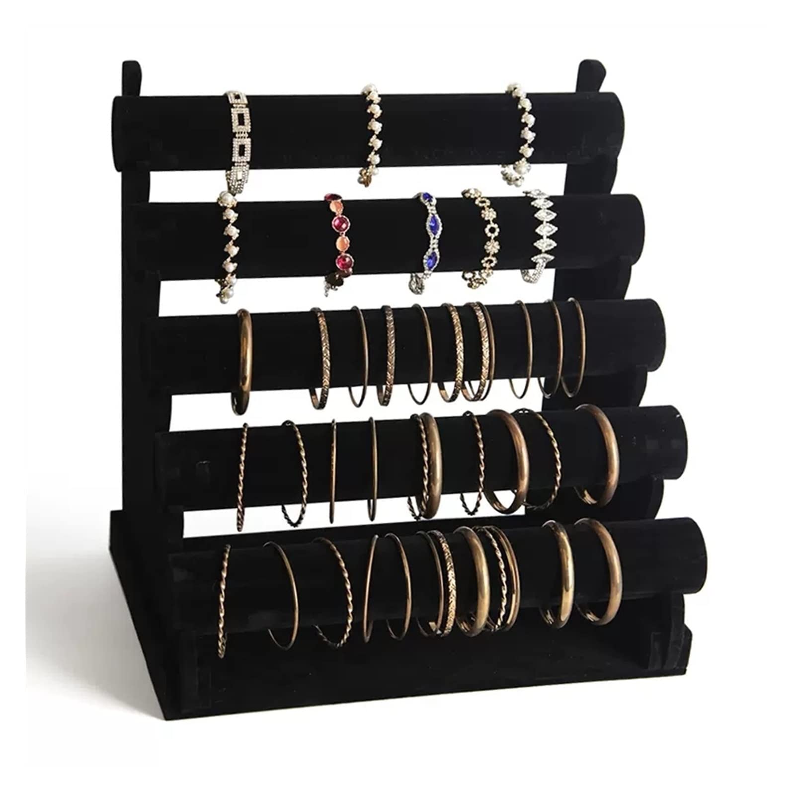 J9V4G6S3B5 Jewellery Storage 5 Tiers Bracelet Holder Jewelry Detachable Velvet Watch Display Stand Bangle Bar Necklace Storage Organizer(Black)