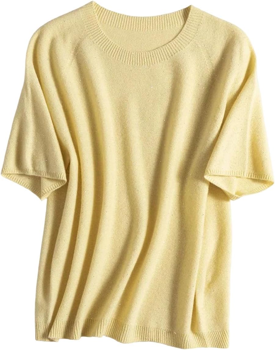 Women's Short Sleeve Crewneck Sweater Soft Warm Wool Pullover Knit Top Solid Color Casual Fall Winter Blouse
