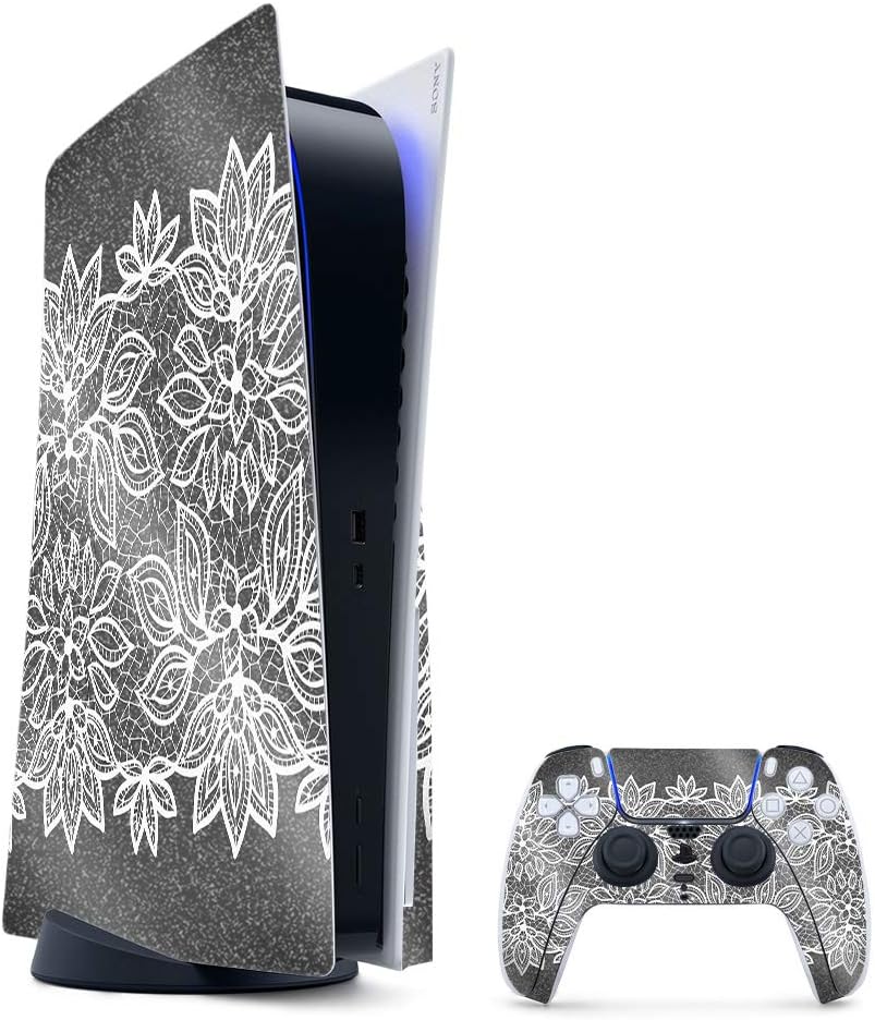 MightySkins Glossy Glitter Gaming Skin for PS5 / PlayStation 5 Bundle - Floral Lace | Durable High-Gloss Glitter Finish | Easy to Apply and Change Style | Made in The USA