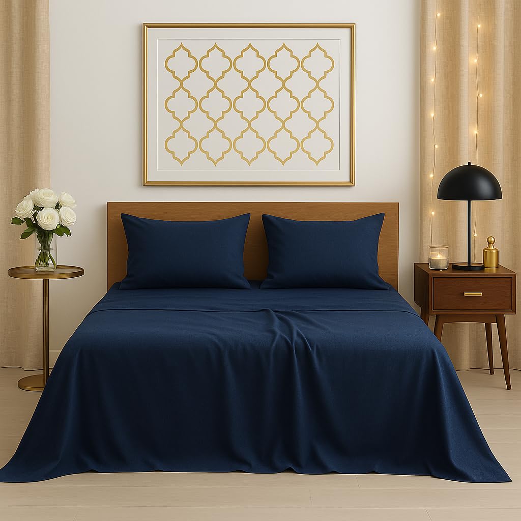 Bedsheets for Double - 90x100 Inch Bed - Microfiber Plain Navy Blue Solid Bed Sheet Include Pillow Cover, Ultra Soft | for Home, Hotel, Villa, Resort and Guest House