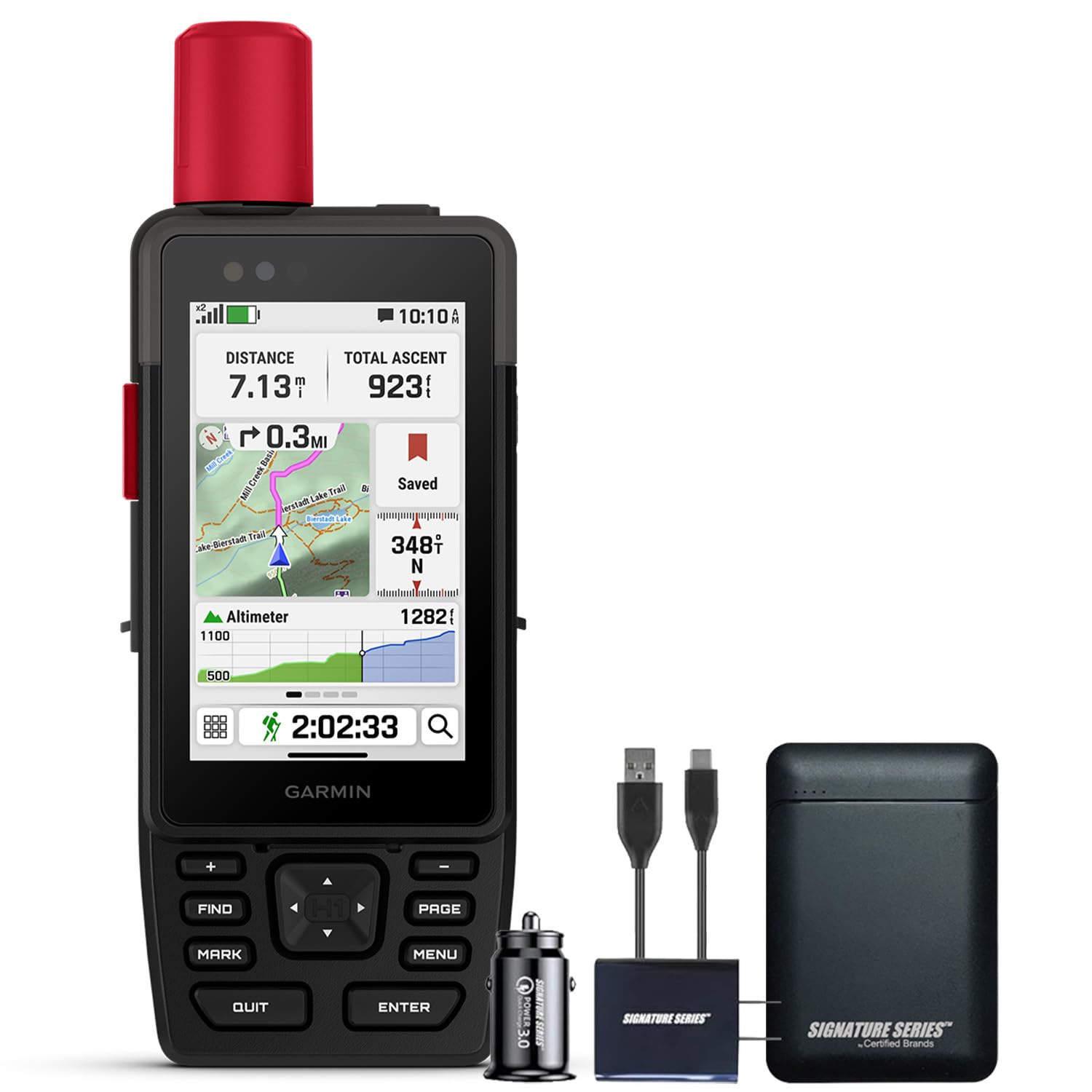 Garmin GPSMAP H1i Plus Premium GPS Handheld Navigator with inReach to Share Texts, Photos, and SOS Off-Grid, Touchscreen &amp; Buttons, Long Battery Life, Preloaded Maps | Signature Series Power Bundle