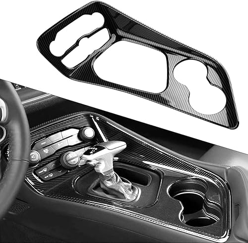 Karltys Cubierta de panel de palanca de cambios para Dodge Challenger 2015-2024 2025+ + consola central de fibra de carbono, panel de palanca de