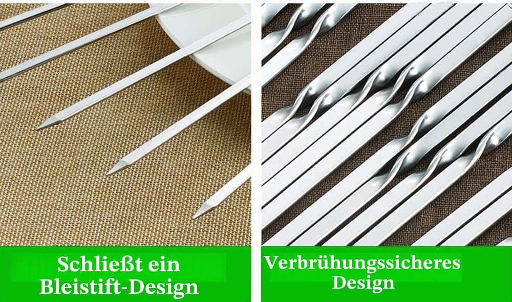 Flach Metall Grillen Spieße 304 breitere Dickere Edelstahl wiederverwendbar BBQ Sticks Barbecue Spieße 35,6 cm 0,4 cm 0,1 cm (24 Stück)