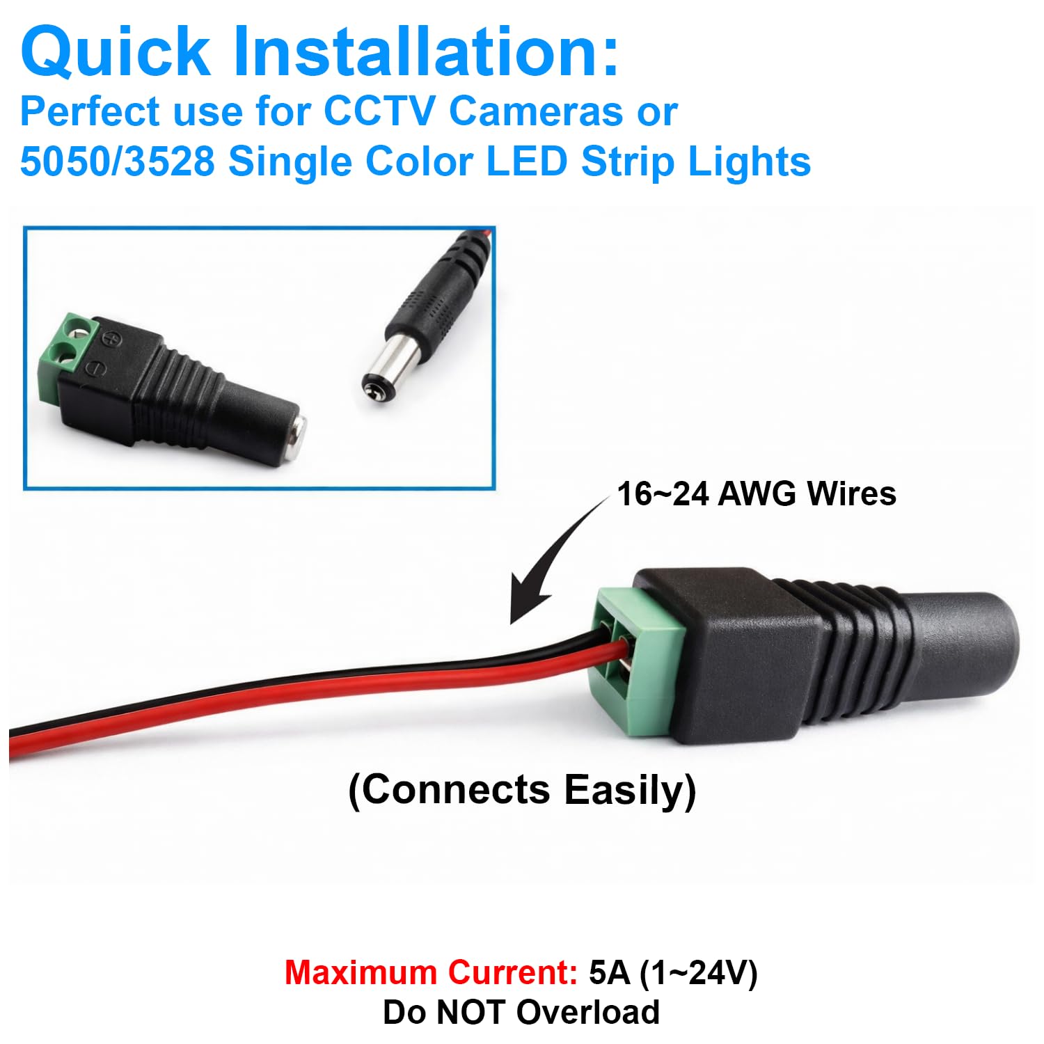 (5 wtyczek + 5 gniazd) 12 V 2,1 x 5,5 mm DC Power Jack przyłącze barrel do kamery CCTV LED Strip