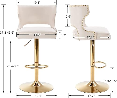 Miniatura 2 de ROCITY Juego de 2 taburetes de bar negros giratorios de altura de mostrador con respaldo de piel sintética con base dorada, isla de cocina moderna