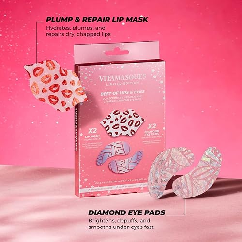 Miniatura 9 de Juego de regalo de máscara de labios y almohadillas de colágeno, lo mejor de labios y ojos, juego de 4 piezas, máscaras labiales regordetas y