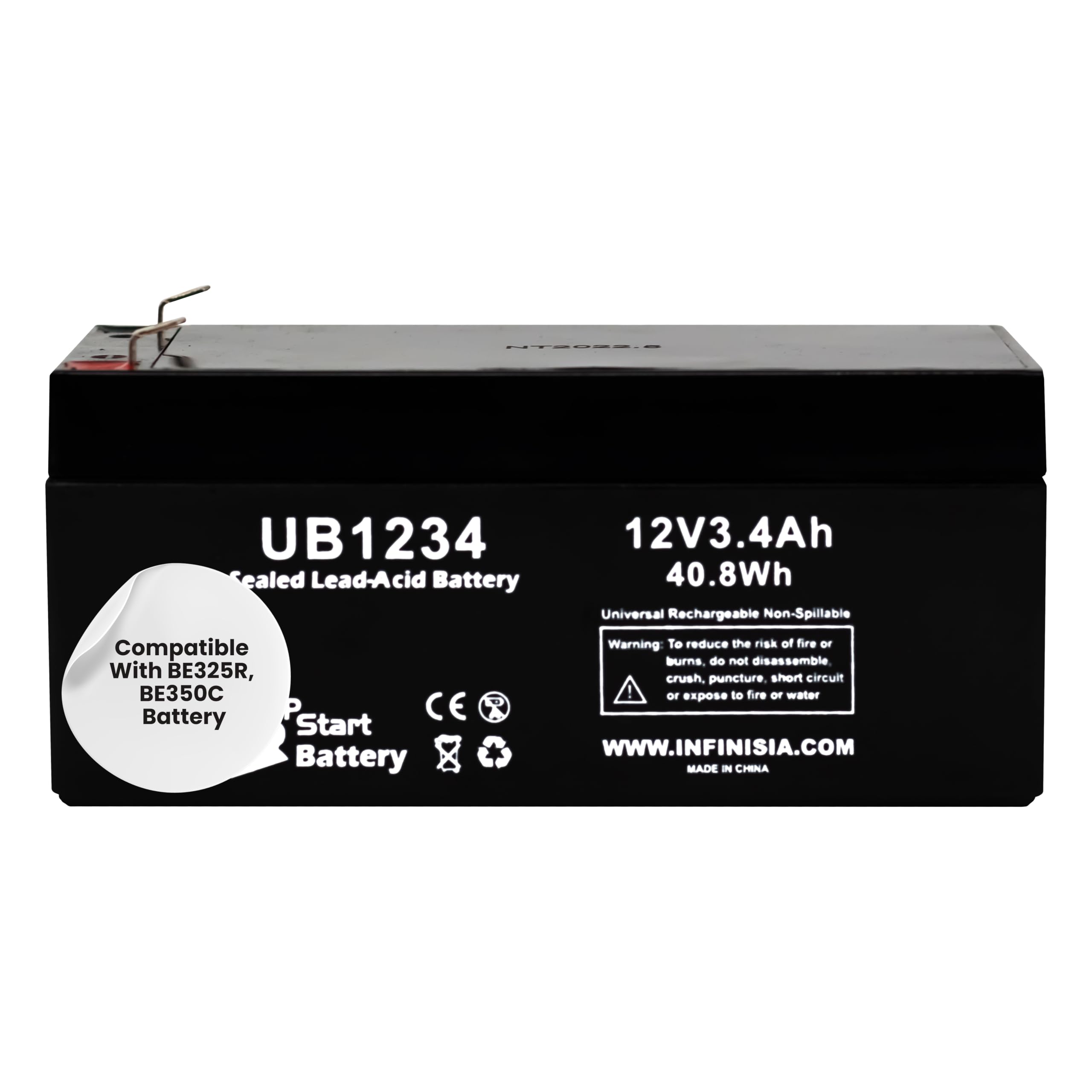 Replacement for APC Back-UPS ES BE350C Battery - Replacement UB1234 Universal Sealed Lead Acid Battery (12V, 3.4Ah, 3400mAh, F1 Terminal, AGM, SLA) - Includes Two F1 to F2 Terminal Adapters-image-30
