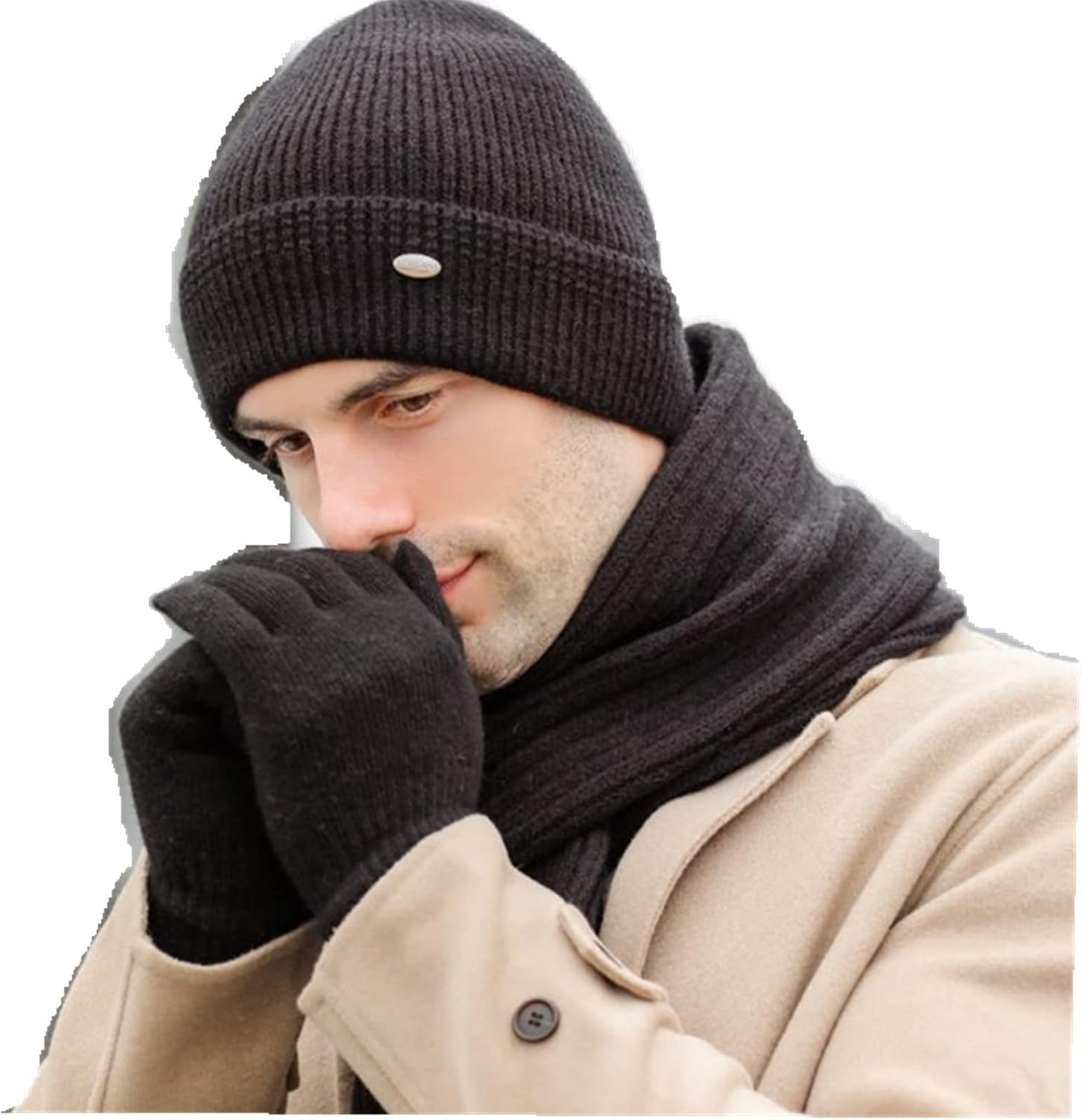 Hat Warm Knitted Scarf Set Outdoor Warm Knitted Hat Glove Scarf 3PCS Set Outdoor Sports (Red One Size)