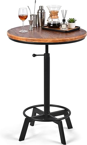 LOKKHAN Mesa de bar giratoria ajustable de 30 a 35.4 pulgadas, mesa redonda de madera de 23.6 pulgadas de diámetro, cocina industrial rústica,
