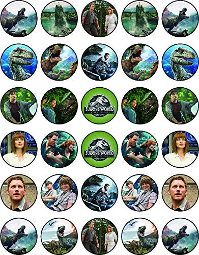 30 x Edible Cupcake Toppers Themed of Jurassic World Collection of Edible Cake Decorations | Uncut Edible on Wafer Sheet
