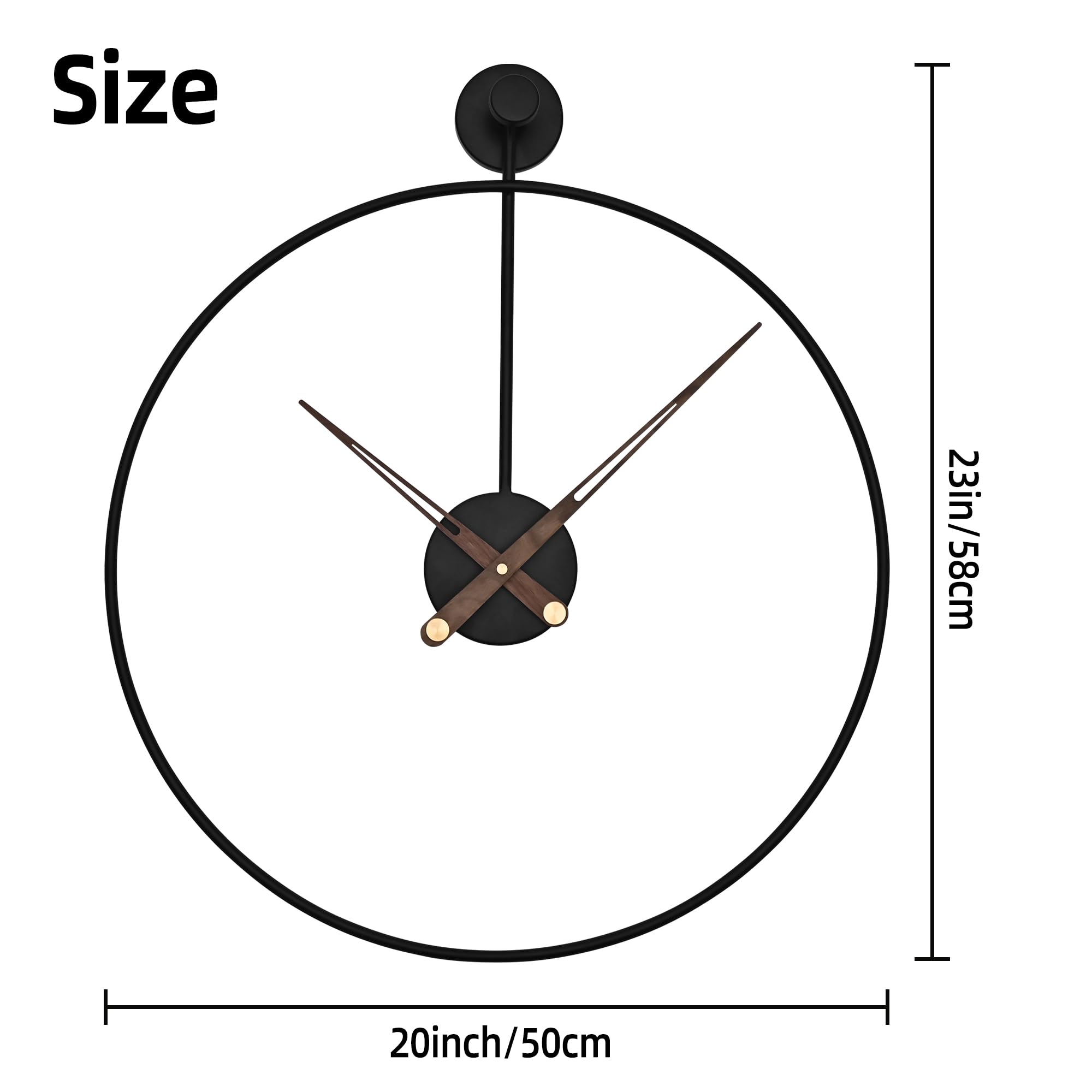HAITANG Grande orologio moderno da soggiorno, nero, XXL, rotondo, in metallo, per cucina, ufficio, camera da letto, vintage, funzionamento a batteria, non ticchetta, movimento silenzioso, decorazione