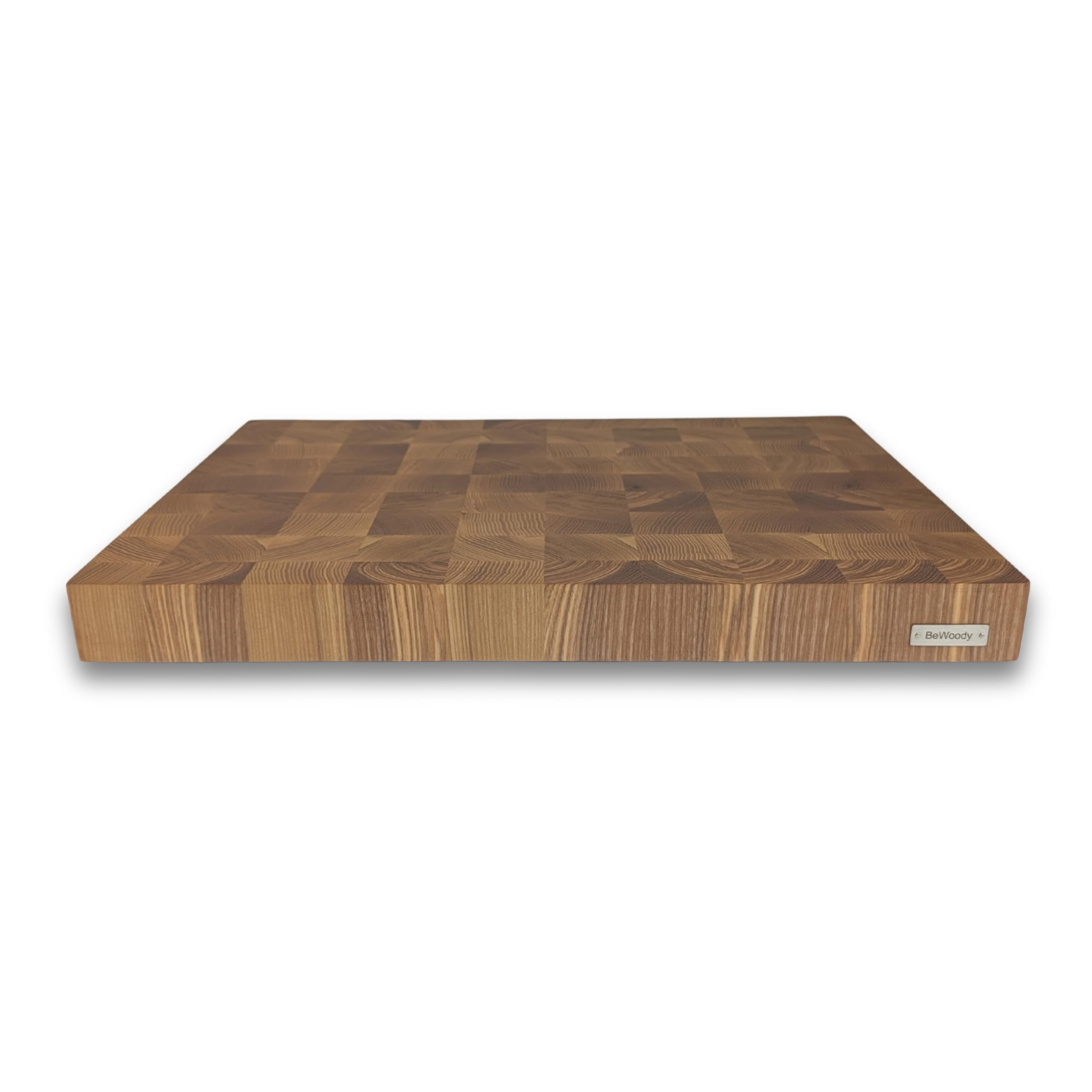 Premium Stirnholz Schneidebrett Esche & Eiche | 50 x 40 x 4,5 cm | Großes XXL Design Holzschneidebrett mit Griffmulden & Silikonfüßen | Luxus Hackblock