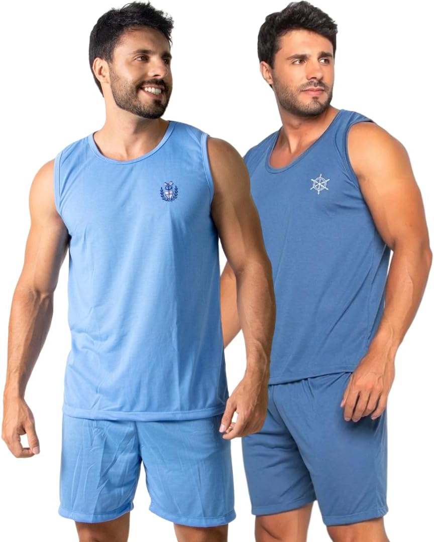 KIT 2 Pijamas Regata Masculino Curto Fechado Conforto Casual Inverno