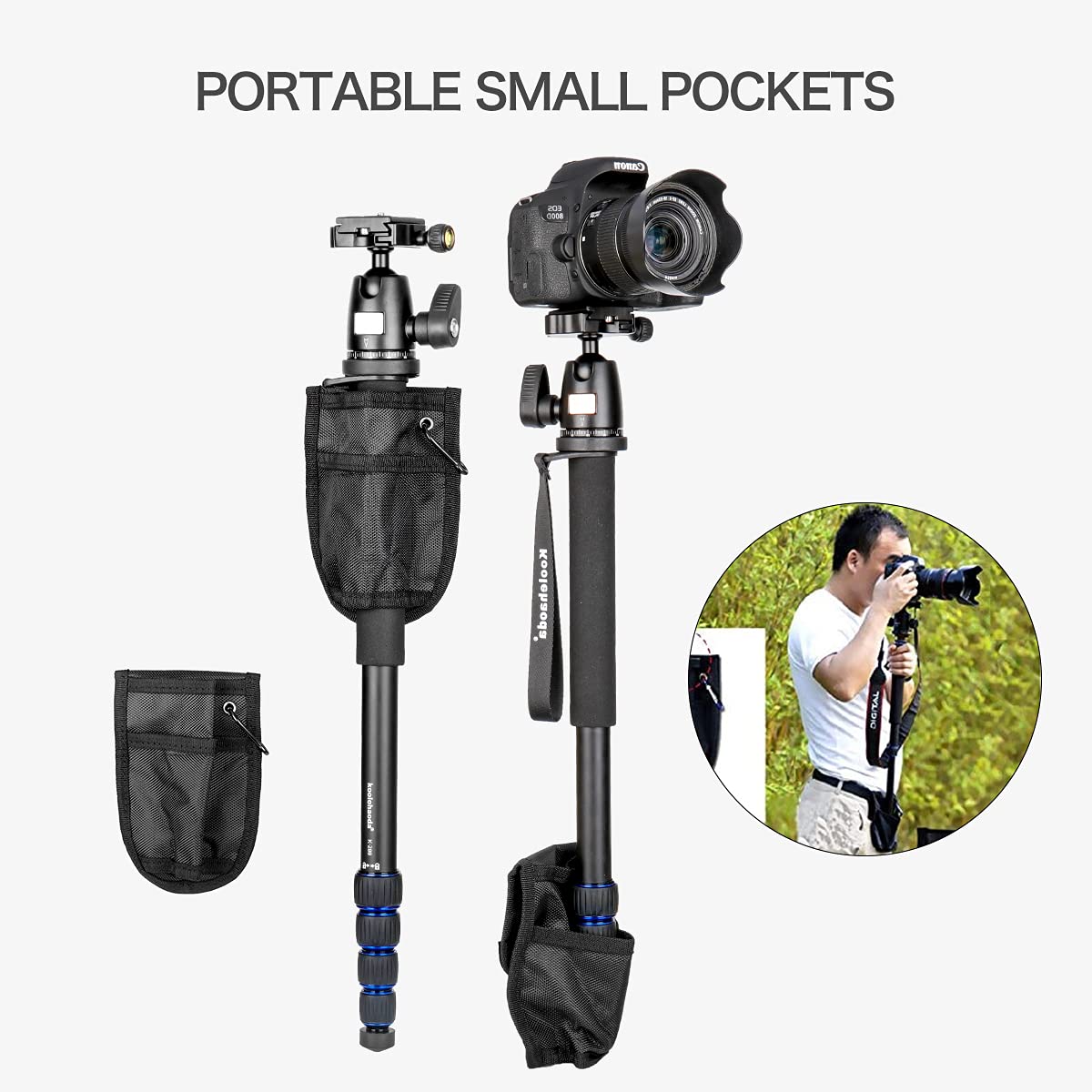 Koolehaoda camera alluminio monopiede con tre piedi base supporto & k-09 Ballhead per fotocamere DSLR Canon Nikon. esteso max altezza: 175,3 cm.