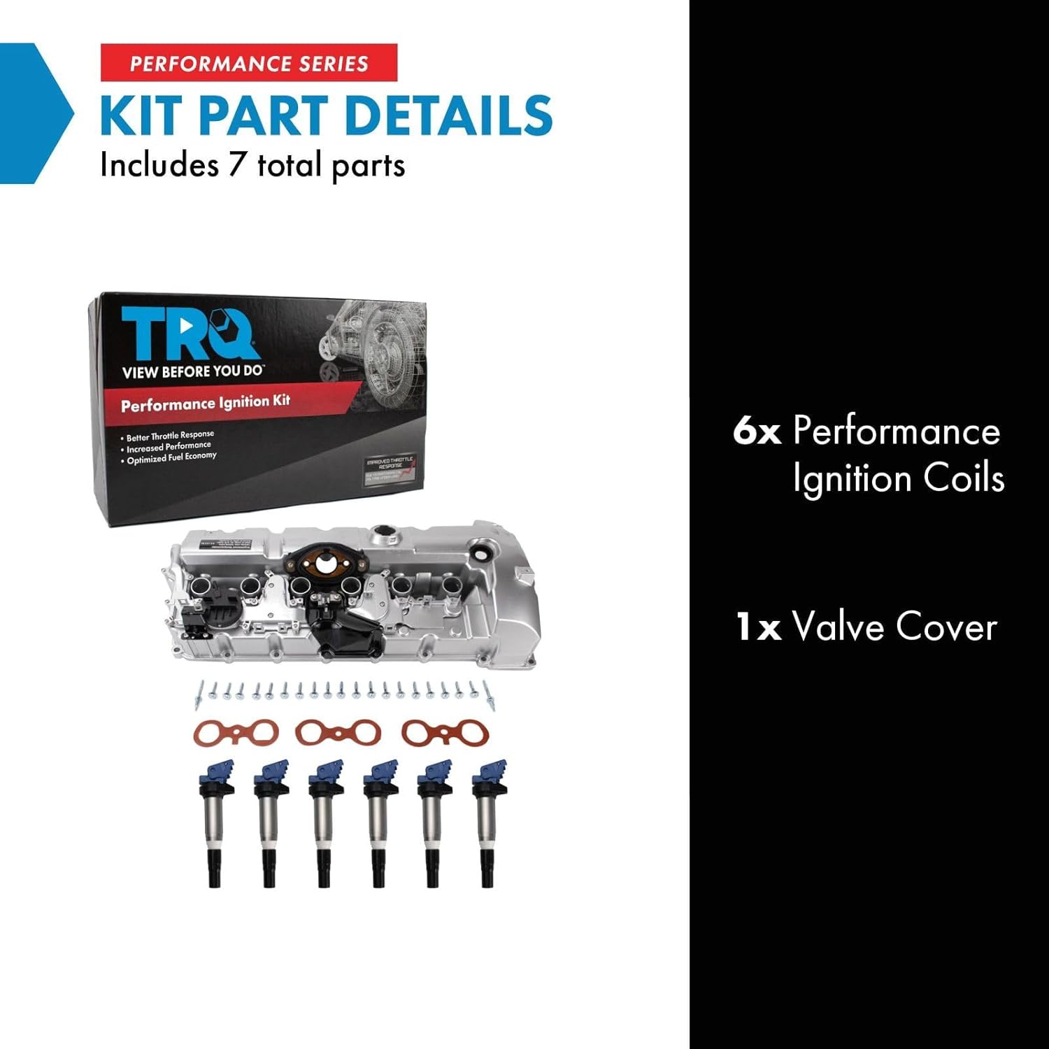 TRQ Ignition Coil Kit 7 Piece Coil on Plug Valve Cover Compatible with 2007-2013 BMW 128i 328i 328xi 530i 528i 528xi X3 X5 Z4